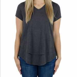 Charcoal, nursing (breastfeeding) V-neck shirt.